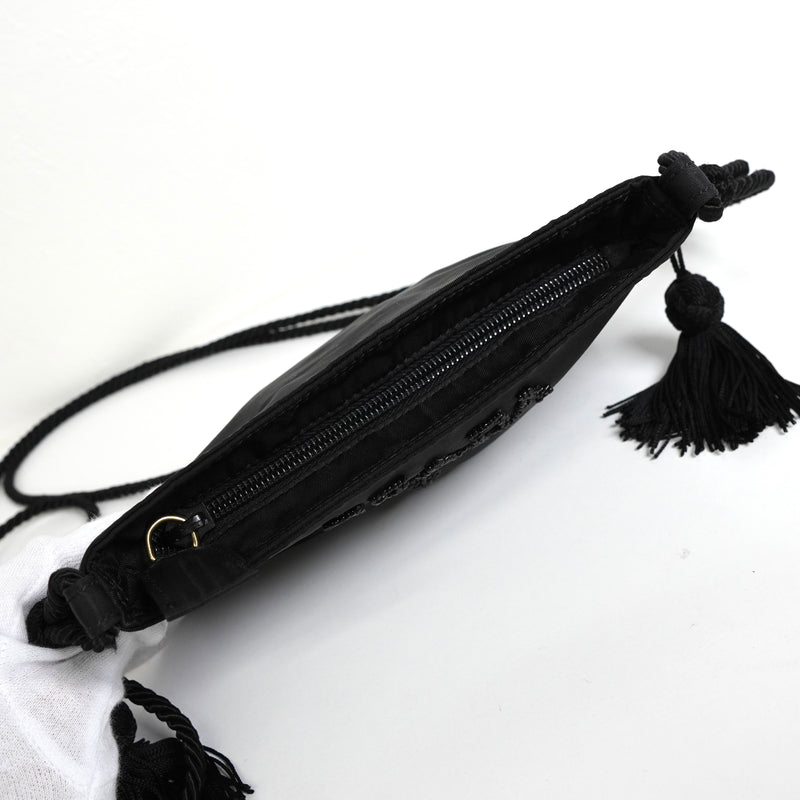 プラダ テスート ポコノ ナイロン ビーズ タッセル ミニ ショルダーバッグ ポシェット ブラック