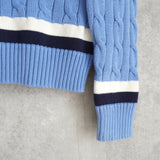 ローレン ラルフローレン ロゴ Vネック ケーブル編み チルデンニット ライトブルー レディース