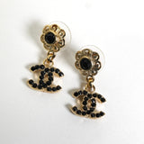 シャネル ココマーク フラワー ラインストーン ピアス GP ブラック レディース