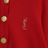 イヴサンローラン ヴィンテージ YSLロゴ 金ボタン コットン カーディガン レッド レディース