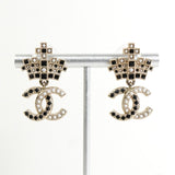 シャネル ココマーク クラウン ラインストーン フェイクパール ピアス GP レディース