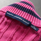 ポロ ラルフローレン スモールポニーロゴ ケーブル編み フルジップ ニット ピンク レディース