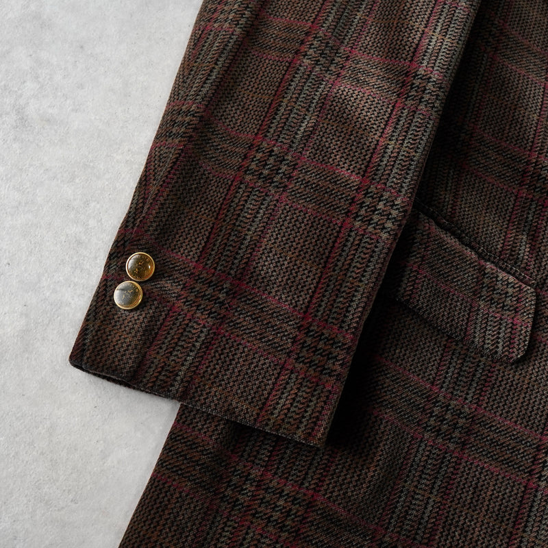 イヴサンローラン ヴィンテージ YSLロゴ ボタン チェック柄 ベロア テーラードジャケット ブラウン