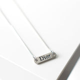 Dior Logo Plate Motif Silver Necklace