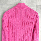 ポロ ラルフローレン スモールポニーロゴ ケーブル編み フルジップ ニット ピンク レディース