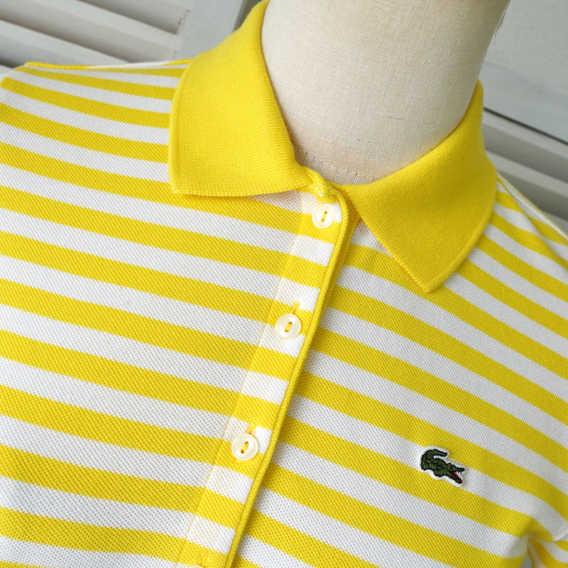Lacoste 女款黄/白 Live Logo 贴片条纹 Polo 衫