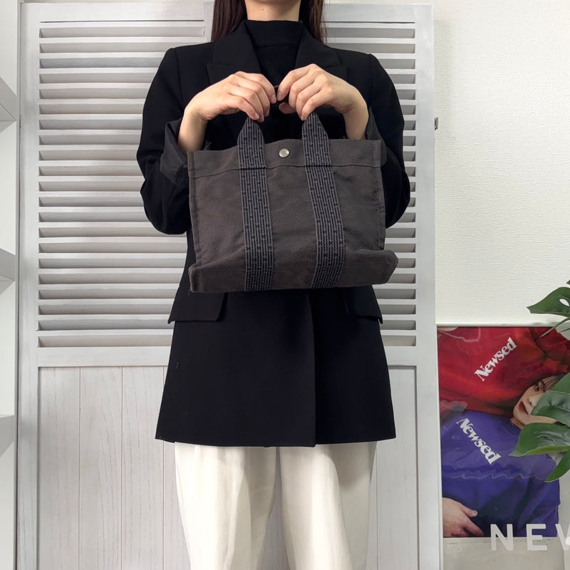 Hermes Foult PM Canvas Handbag Black/Grey
