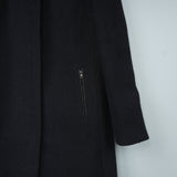 プラダ レザーパイピング フライフロント マオカラー ウール ロングコート グレー レディース