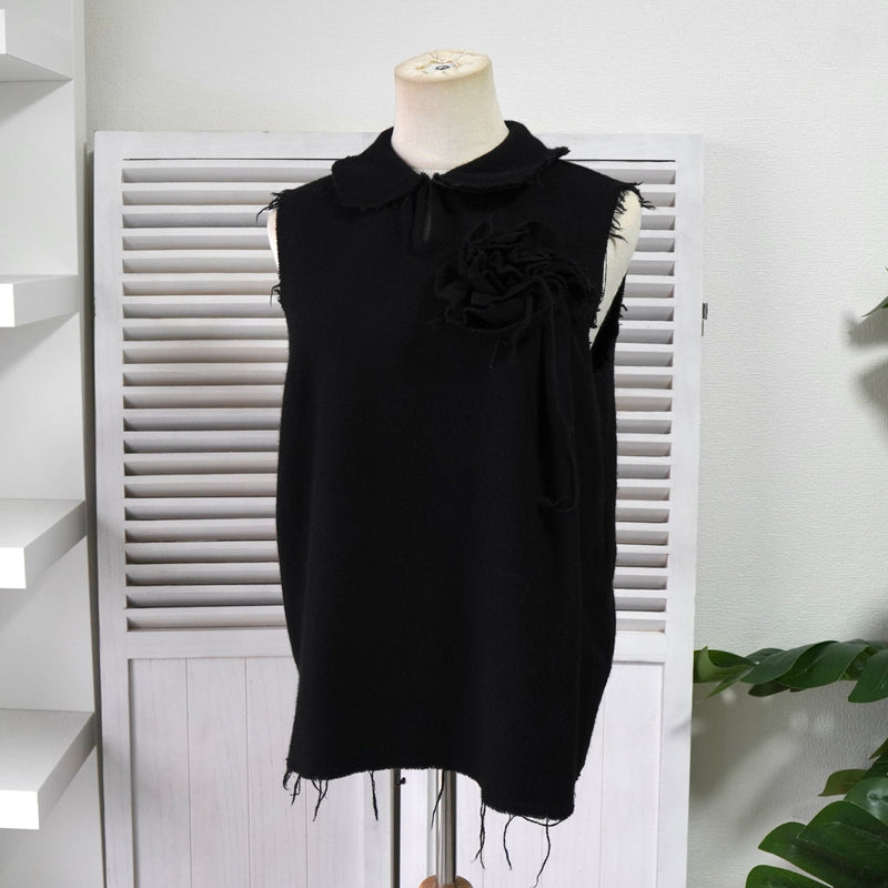 トリコ コムデギャルソン 2003年製 薔薇 装飾 カットオフ ウール ベスト レディース ブラック