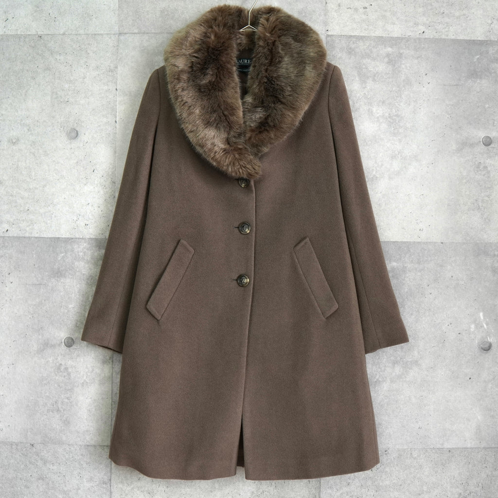 ローレン ラルフローレン カシミヤ混紡 ファー ウールコート ブラウン レディース