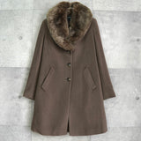 ローレン ラルフローレン カシミヤ混紡 ファー ウールコート ブラウン レディース