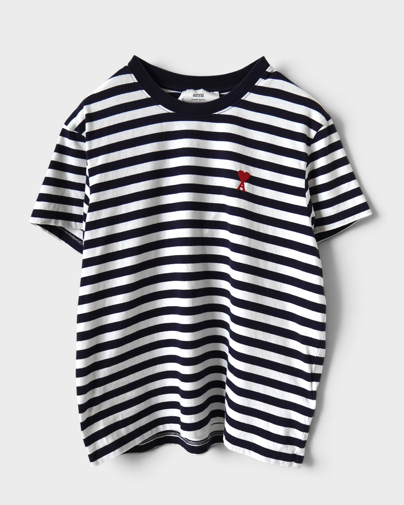 アミパリ アミ パリス ハートロゴ ボーダー Tシャツ ブラック ホワイト S メンズ レディース