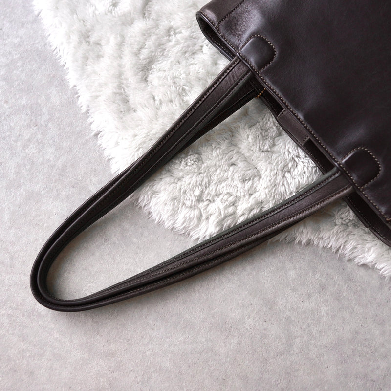 Vintage Black × Dark Brown Leather Tote Bag