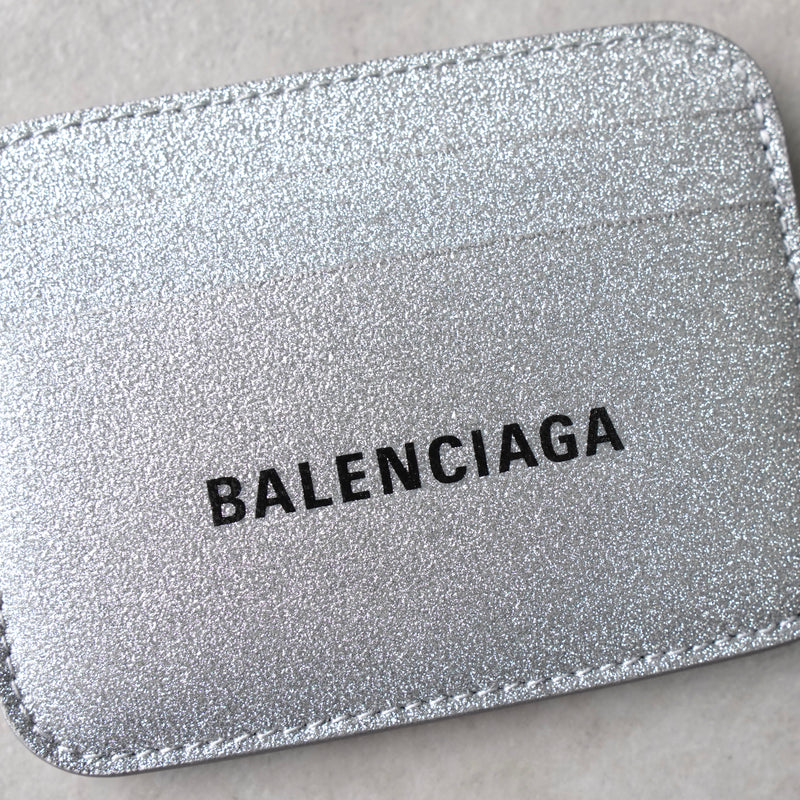 バレンシアガ ロゴ グリッター パスケース カードケース シルバー