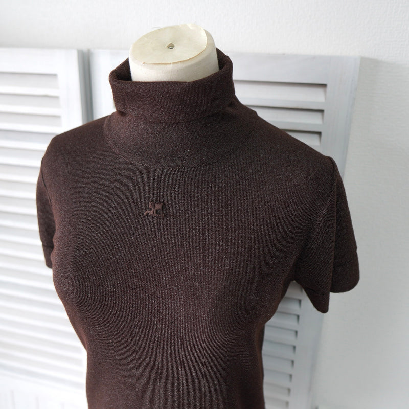 Logo Embroidery Turtleneck Short Sleeve Sweater