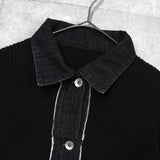 サカイ デニム ドッキング ウール ニット カーディガン ブラック / グレー