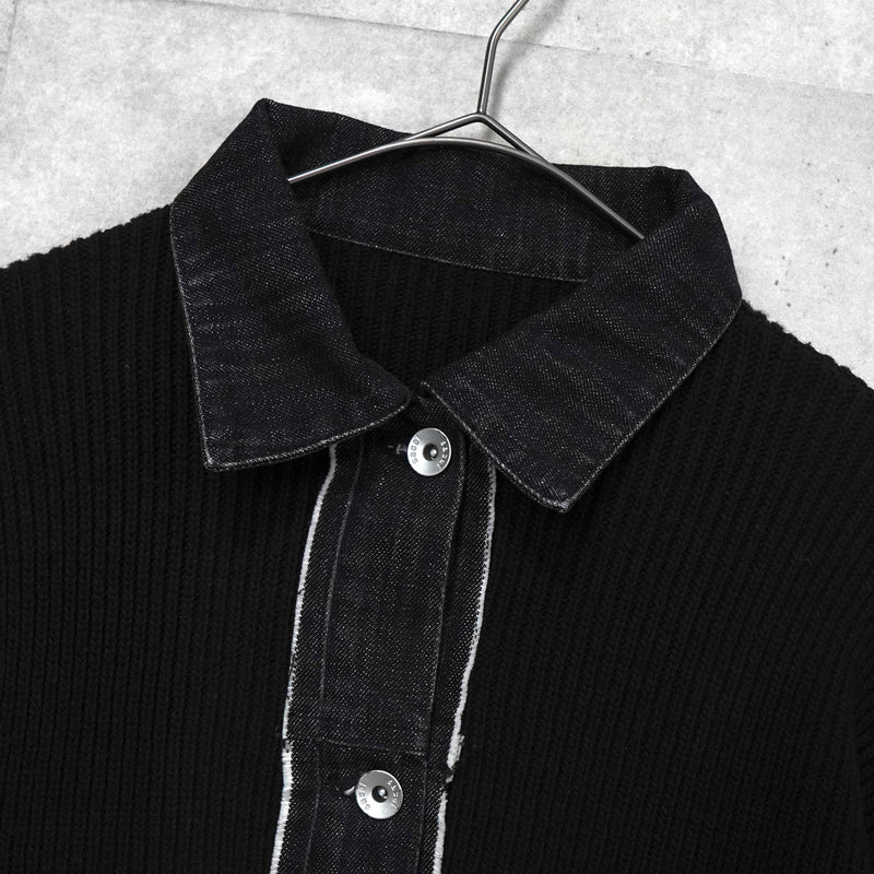 サカイ デニム ドッキング ウール ニット カーディガン ブラック / グレー