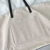 Jil Sander 标志帆布/皮革托特包，大容量，象牙色