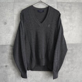 イヴ サンローラン ヴィンテージ Vネック YSLロゴ ニット グレー