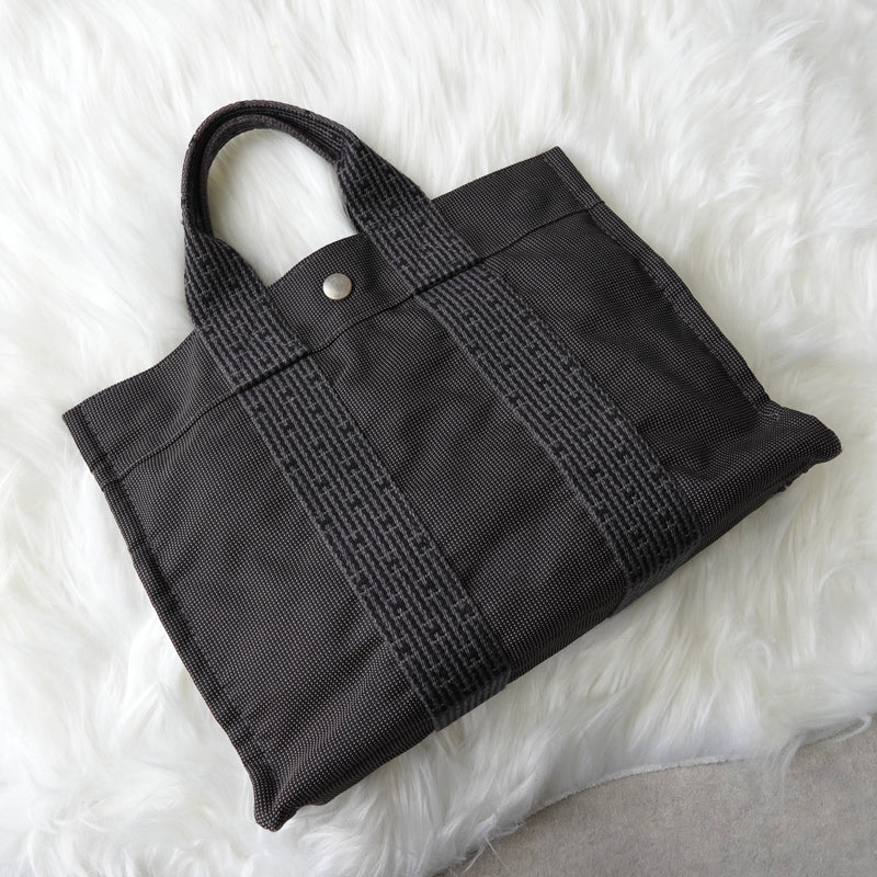 Hermes Foult PM Canvas Handbag Black/Grey