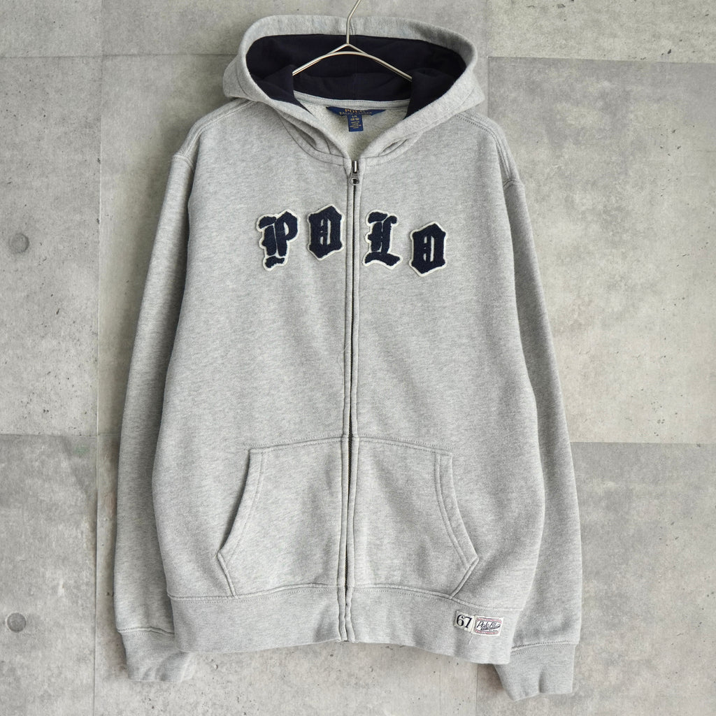 ポロ ラルフローレン フェルトロゴ フルジップ パーカー ライトグレー