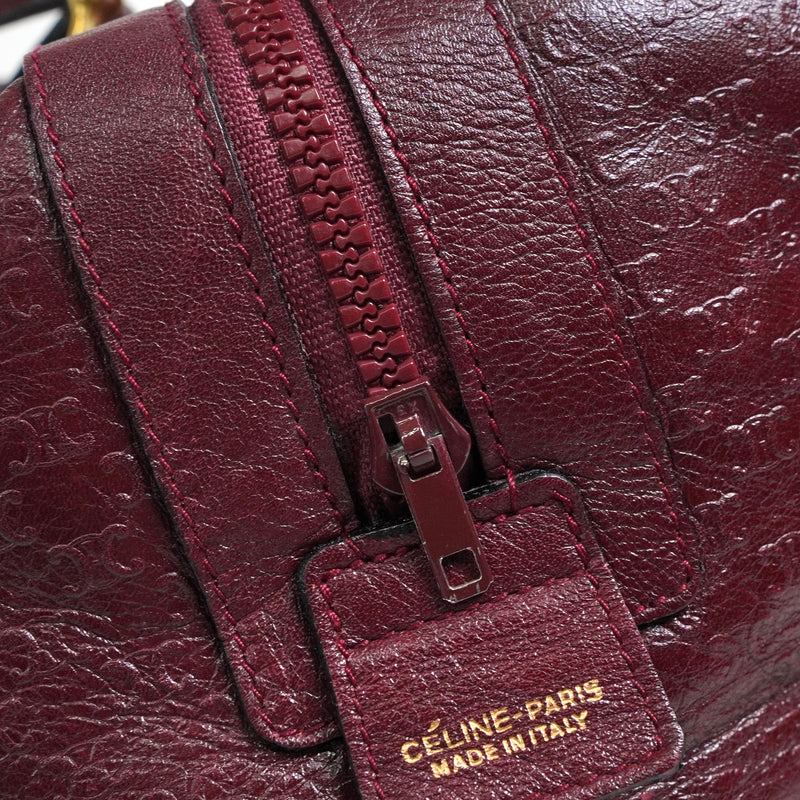 セリーヌ マカダム レザー 型押し ミニ ボストンバッグ ボルドー