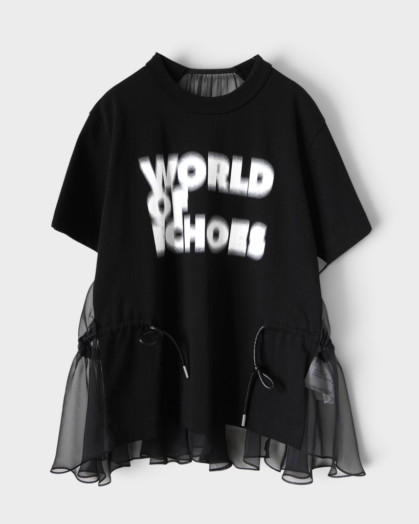 サカイ シフォン 異素材 ドッキング Tシャツ ブラック サイズ2 レディース