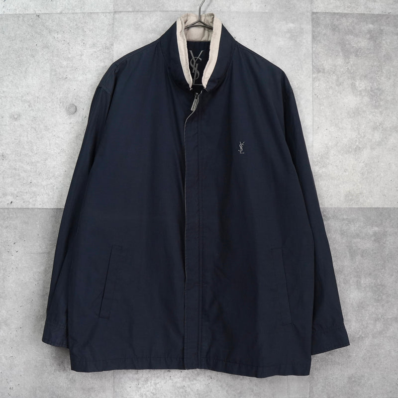 イヴ サンローラン ヴィンテージ YSLロゴ ブルゾン ジャケット ネイビー / ベージュ