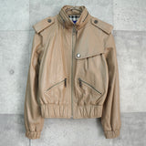 バーバリー ブルーレーベル バッグロゴ ライダースジャケット レザーブルゾン ベージュ