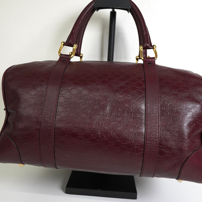 セリーヌ マカダム レザー 型押し ミニ ボストンバッグ ボルドー