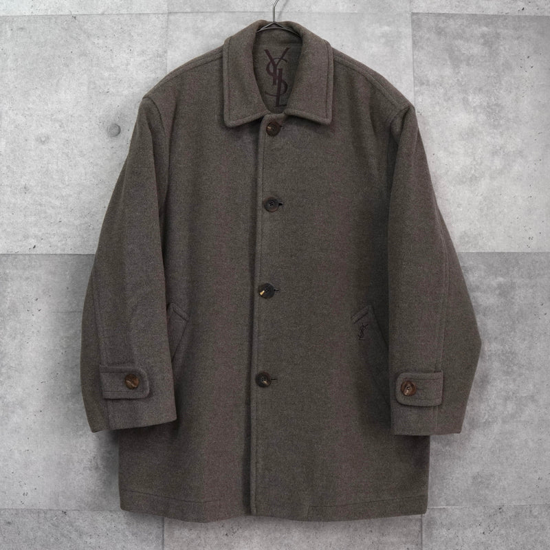 イヴ サンローラン ヴィンテージ YSLロゴ ウールコート チェスターコート ブラウン