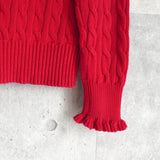 ポロ ラルフローレン フリル ケーブル編み コットン ニット カーディガン レッド レディース