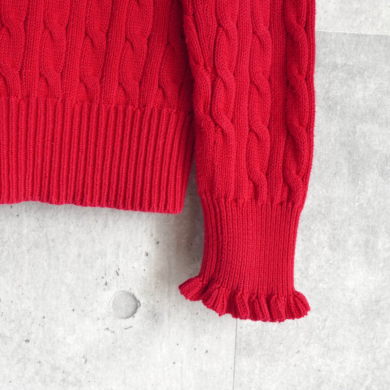 ポロ ラルフローレン フリル ケーブル編み コットン ニット カーディガン レッド レディース