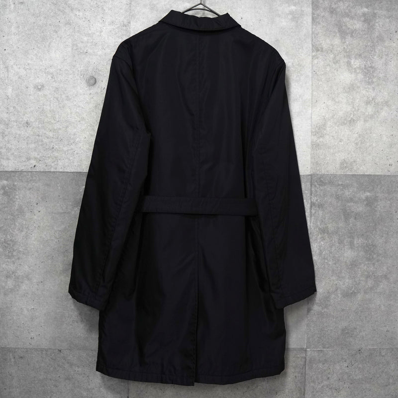 プラダ ナイロン 中綿 ステンカラーコート ブラック ウエストベルト付き