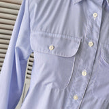 ローレン ラルフローレン ストライプ柄 ロング丈 シャツワンピース ブルー