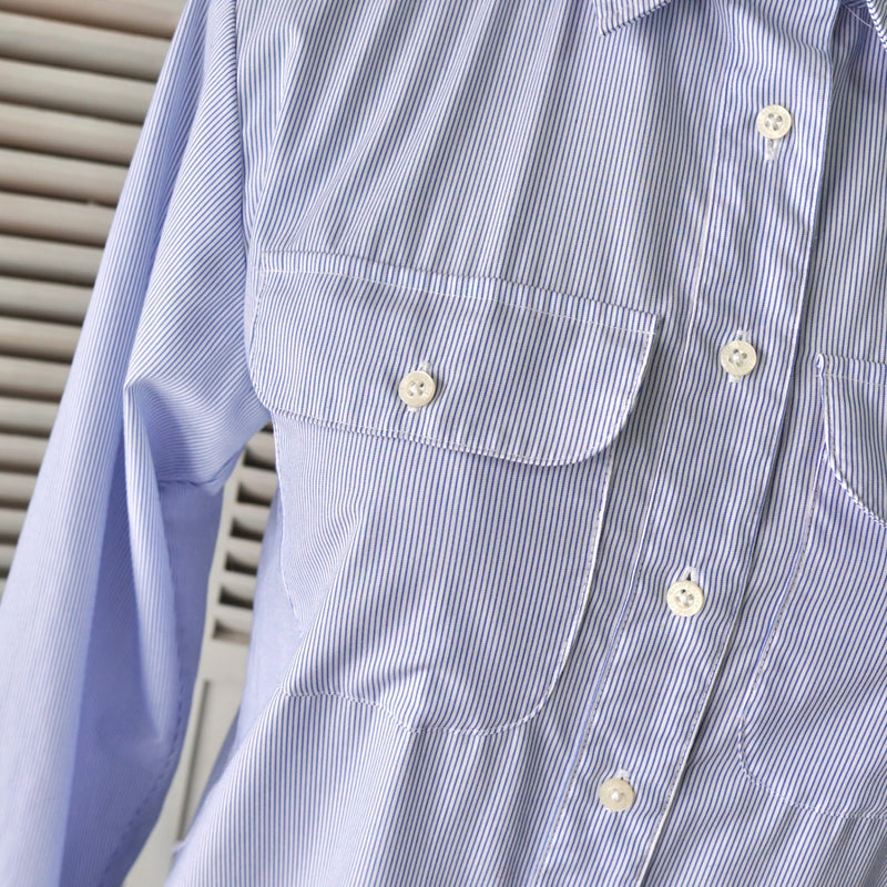 ローレン ラルフローレン ストライプ柄 ロング丈 シャツワンピース ブルー