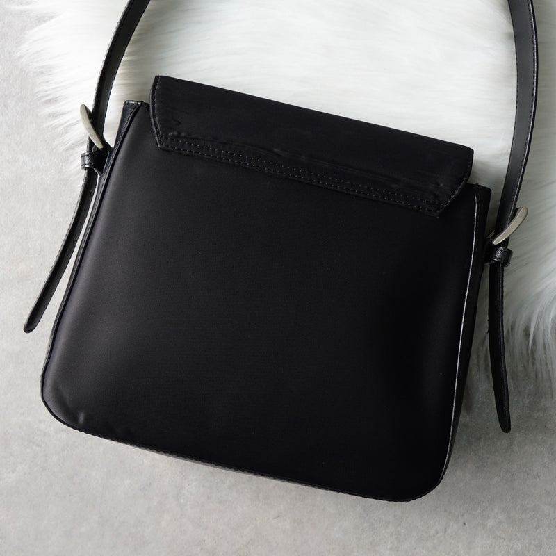 バレンシアガ BBロゴ ナイロン / レザー ワンショルダーバッグ ハンドバッグ ブラック