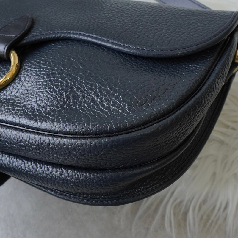 Christian Dior CD logo gold hardware leather shoulder bag navy