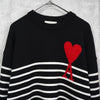 アミパリ アミ パリス ハートロゴ ボーダー ニット ブラック