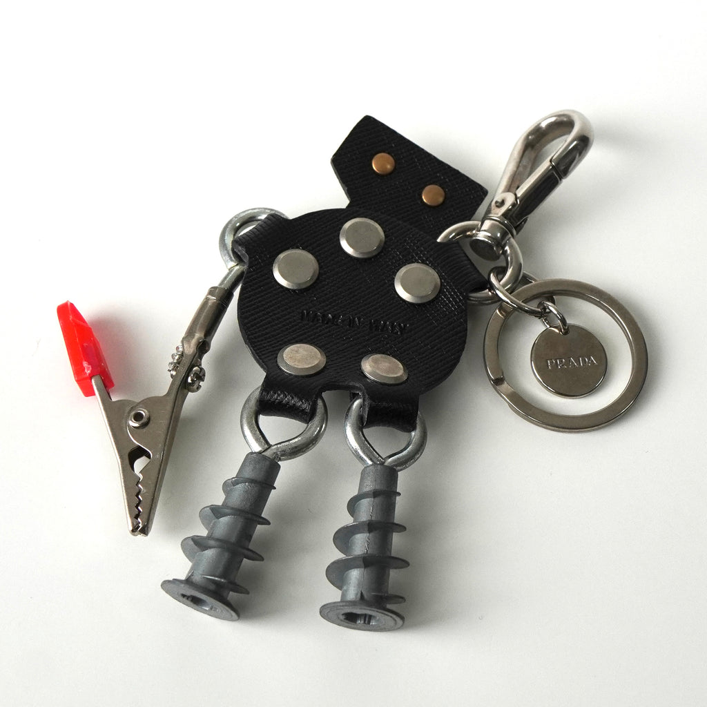 プラダ ロボット サフィアーノレザー キーリング キーホルダー チャーム ブラック