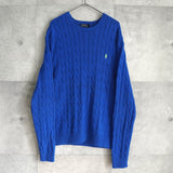 ポロ ラルフローレン スモールポニーロゴ ケーブル編み ニット ブルー