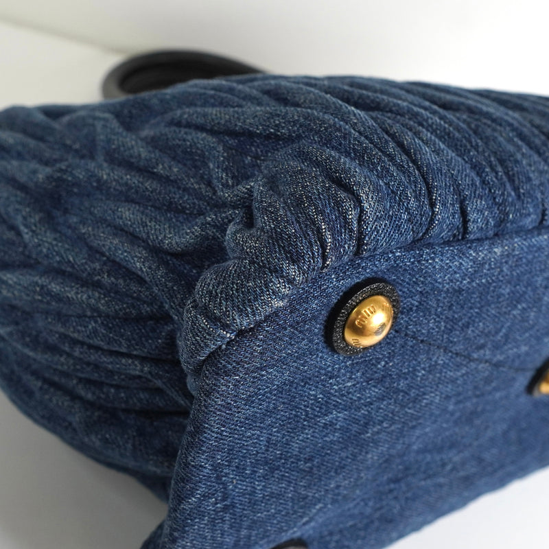 ミュウミュウ マテラッセ デニム / レザー 2way ハンドバッグ ショルダーバッグ ブルー / ブラック