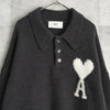 アミパリ アミ パリス ハートロゴ ポロニット ダークグレー