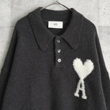 アミパリ アミ パリス ハートロゴ ポロニット ダークグレー
