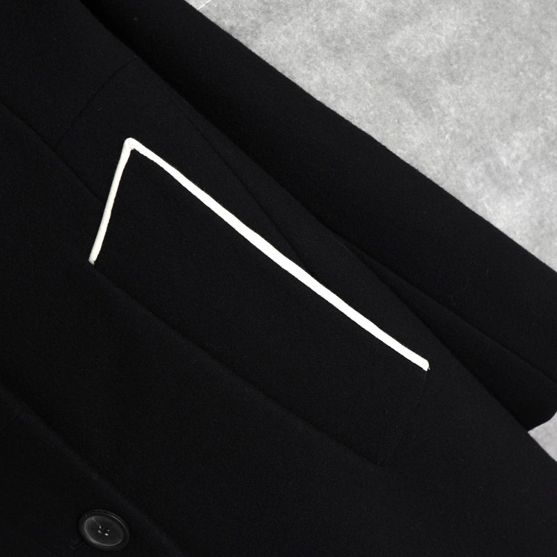 ジルサンダー レザー切り替え 変形 前立て ウールコート レディース ブラック / ホワイト