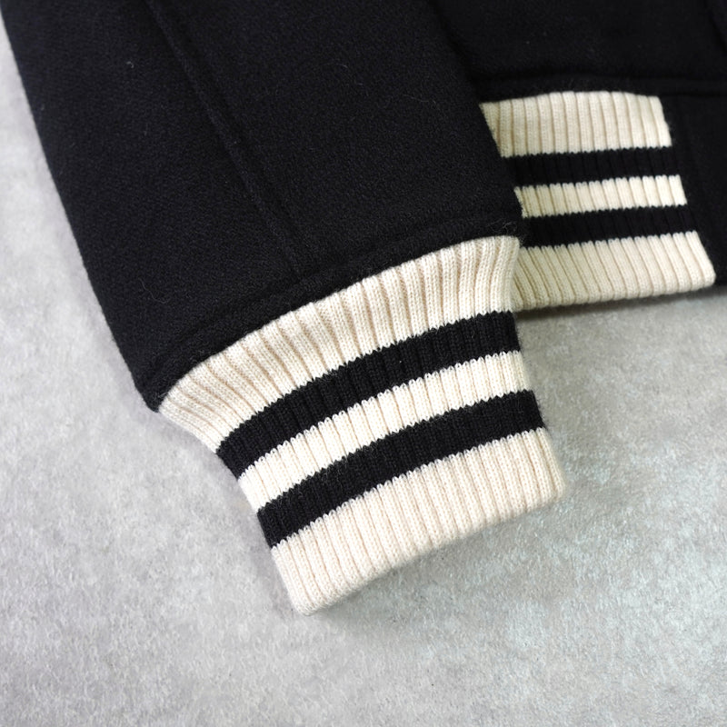 ヒステリックグラマー ガール ワッペン レザー切り替え ウール スタジャン ブラック