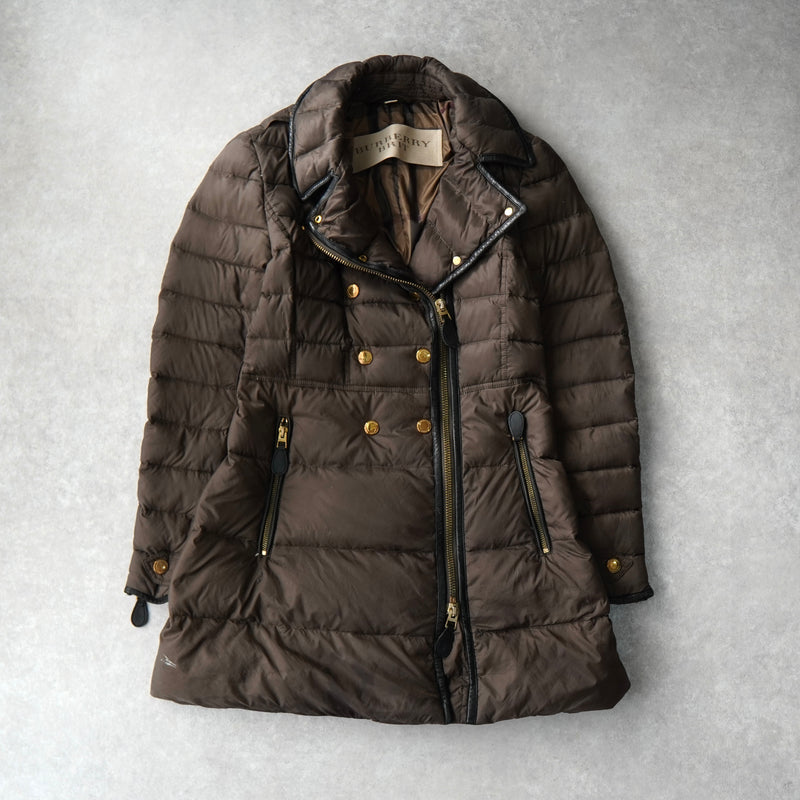 バーバリー 金ボタン ダウンジャケット ダウンコート ブラウン
