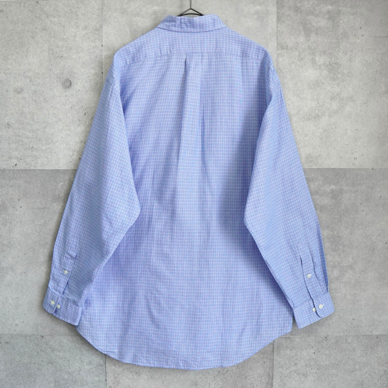 ラルフローレン ロゴ刺繍 チェック柄 長袖シャツ ブルー