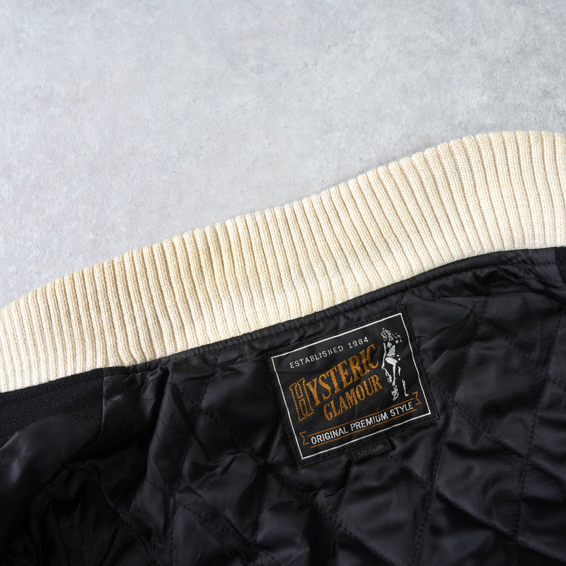 ヒステリックグラマー ガール ワッペン レザー切り替え ウール スタジャン ブラック