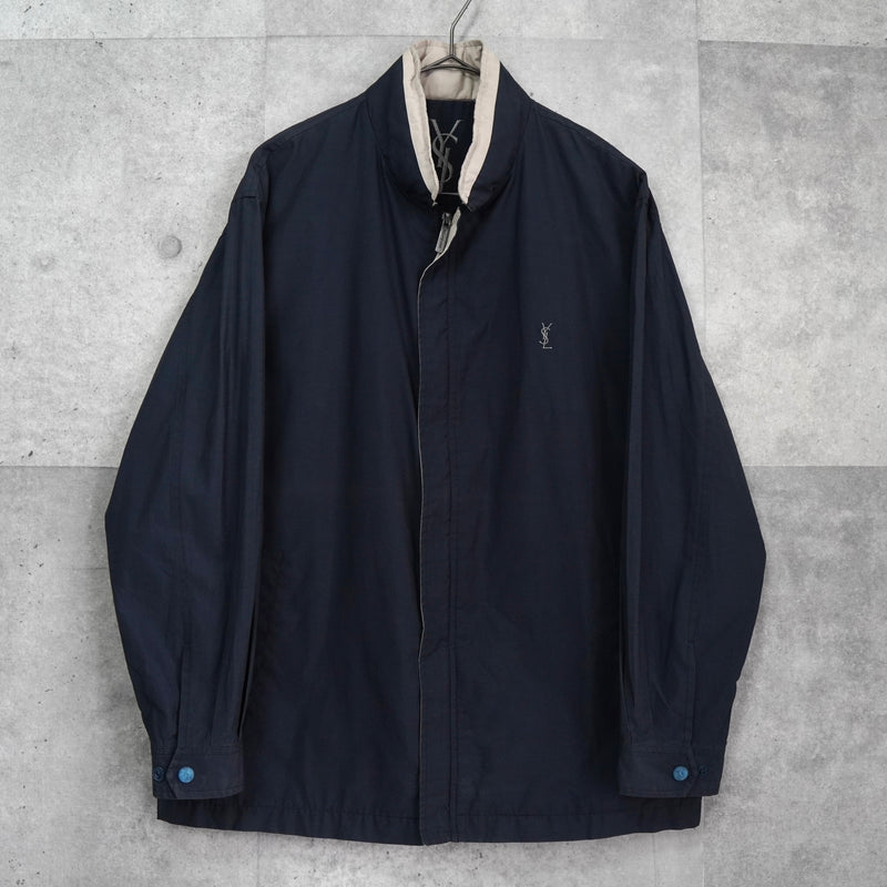 イヴ サンローラン ヴィンテージ YSLロゴ ブルゾン ジャケット ネイビー / ベージュ